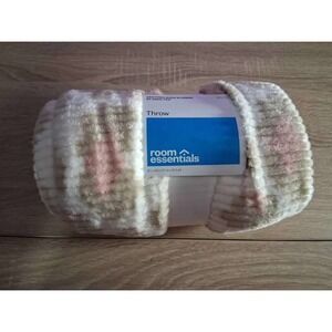 Room Essentials Printed Cheetah Pink Tan Plush Throw Blanket 50x60 Ribbed Fleece